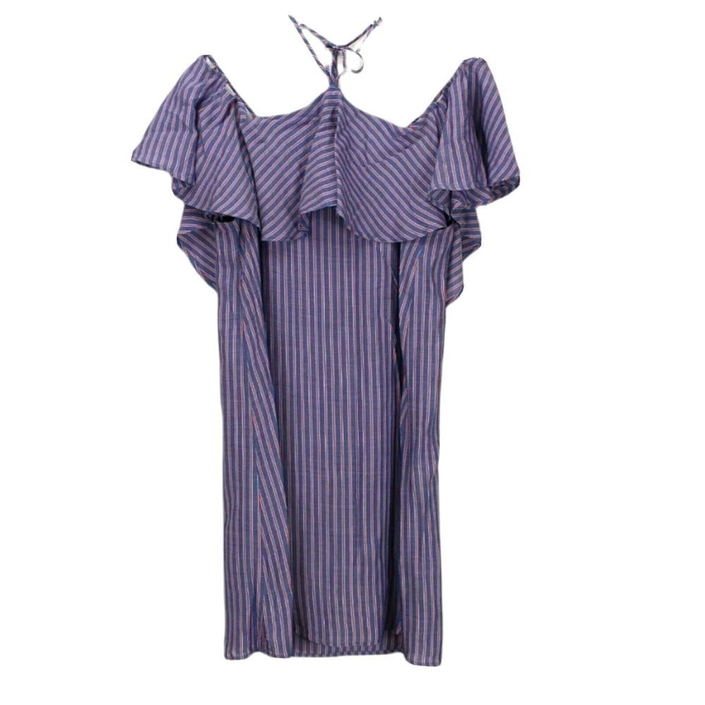 Lulus Halter Dress S Red White‎ Blue Striped Off Shoulder Ruffle Sundress